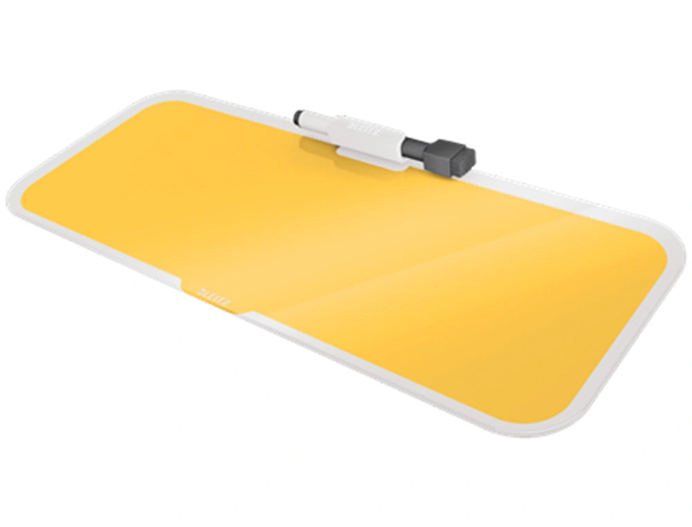 Quadro branco de vidro leitz cosy, para secretária, com marcador e apagador, cor amarelo 150x60x380mm
