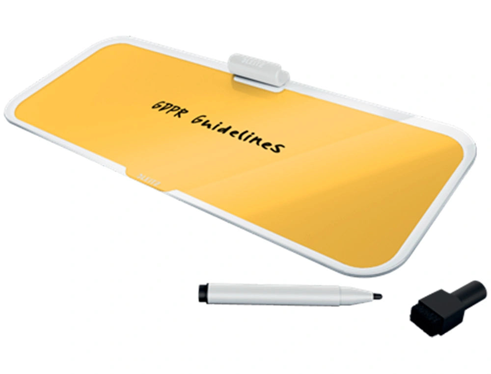Quadro branco de vidro leitz cosy, para secretária, com marcador e apagador, cor amarelo 150x60x380mm