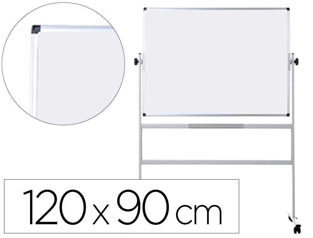 Quadro branco melamina, dupla face, giratório c/ rodas 120x90cm