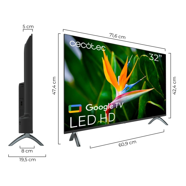 TV LED de 32" Cecotec A4 series ALH40032S com resolução HD, Sistema operativo Google TV, Dolby Audio, Google Voice Assitant e Chromecast.