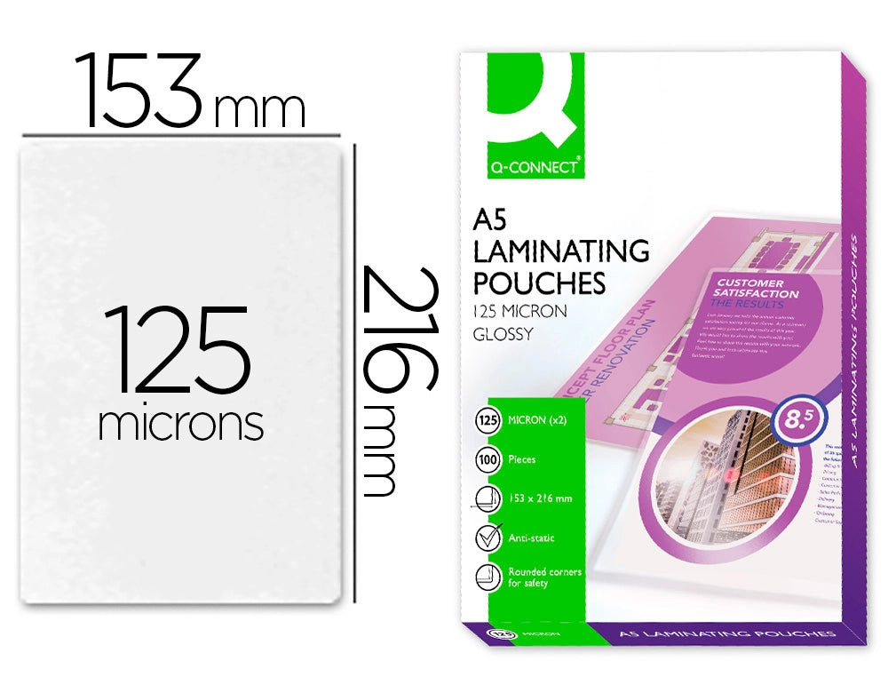 Bolsa de plastificar 153 x 216 mm 125 microns a5 a cx 100 unidades.