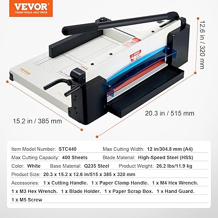 Guilhotina VEVOR 304,8 mm p/ papel A4, para 400 folhas máquina de cortar papel empilhado