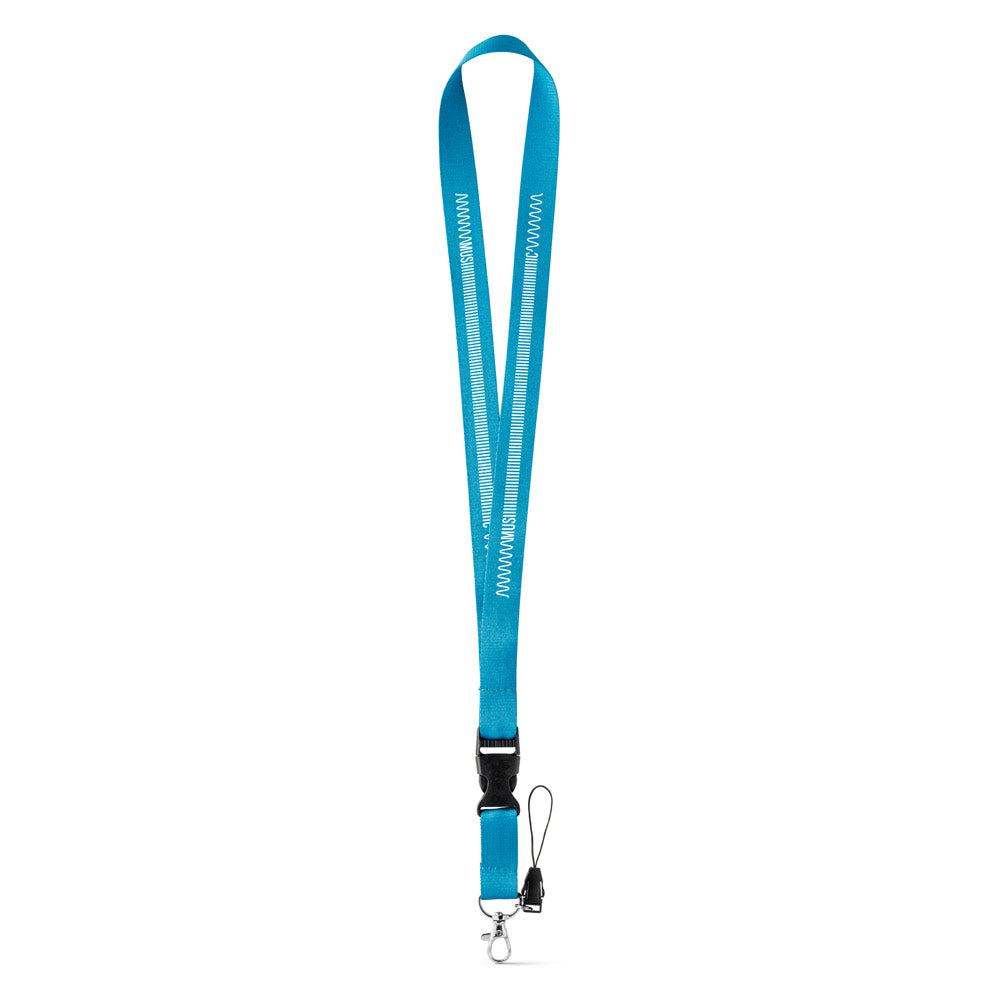Lanyard em poliéster com mosquetão em metal ANQUETIL