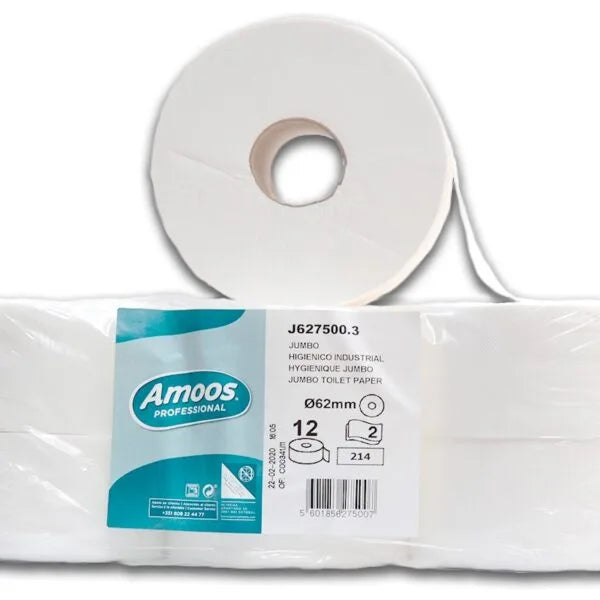 Papel Higiénico Jumbo Amoos 214 Folhas Duplas Pack 12 Rolos