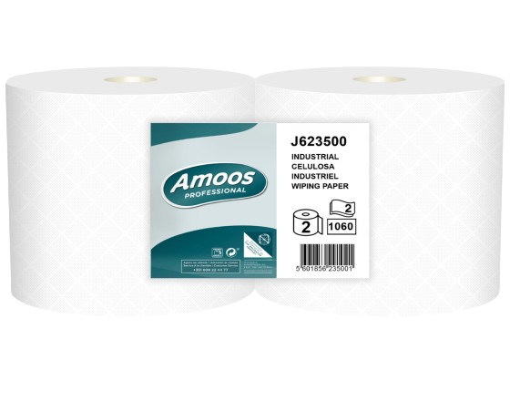 Rolo Limpa-Mãos Industrial Amoos Estrela Folha Dupla 350 m Pack 2 Rolos